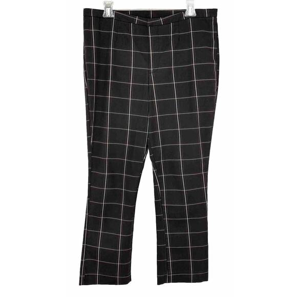 Free People Brown Check Plaid Trouser Straight Pants Women's Size 12 - Picture 1 of 6
